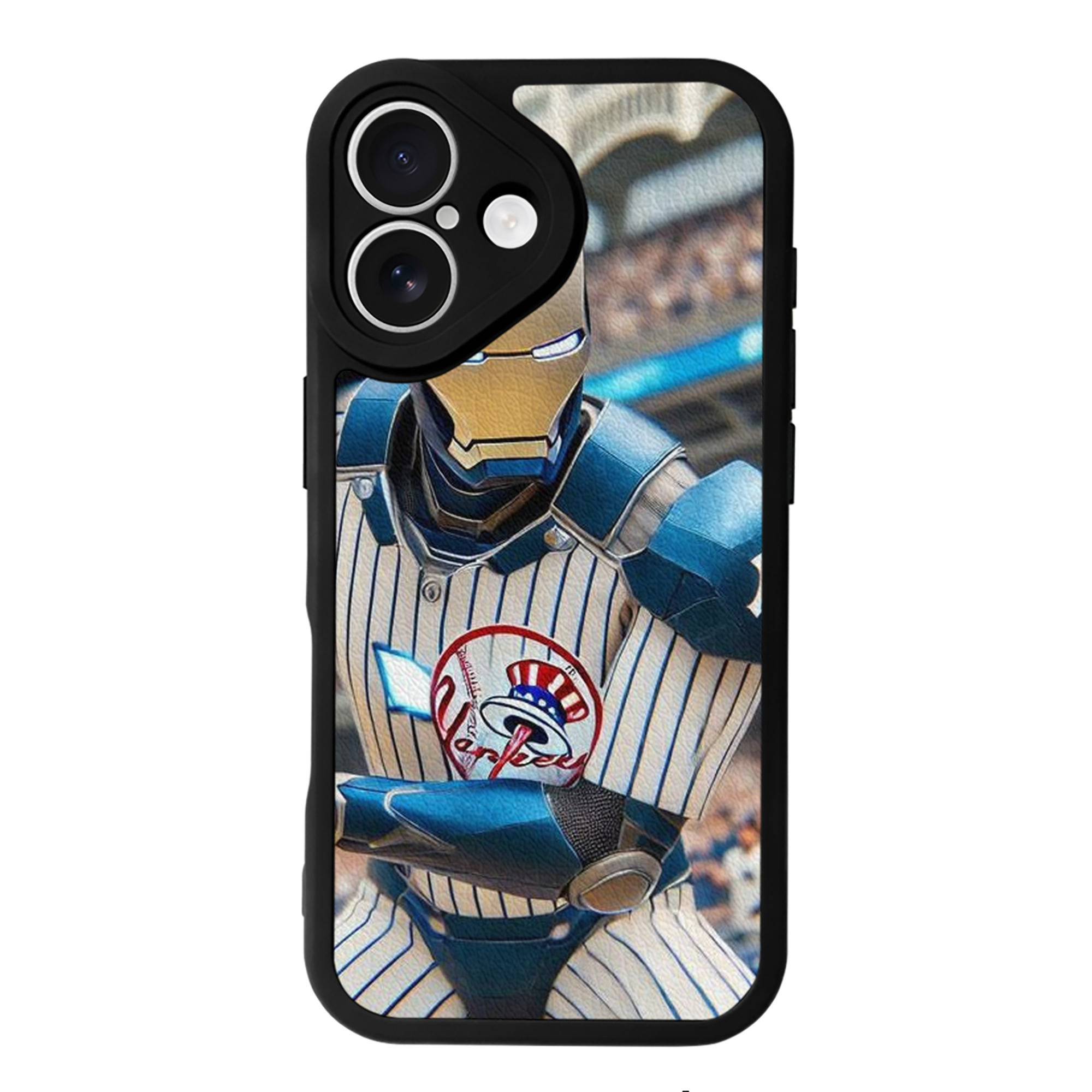 New York Yankees Iron Man IPhone 16 Silicone Leather Case – UV Print, Lambskin Texture – Perfect Fit, Wireless Charging Compatible, Scratch Resistant, Precise Cutouts – Stylish Protection For IPhone 16